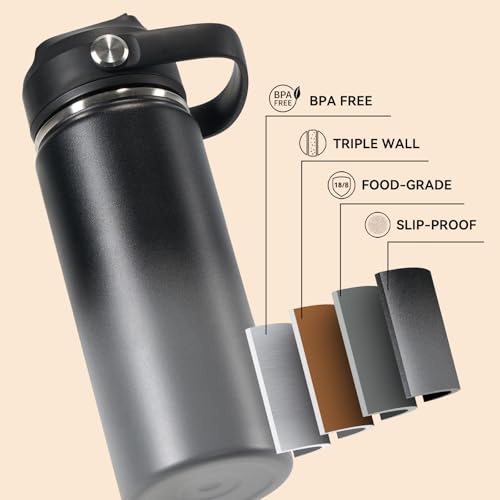 Fijinhom 24oz Insulated Stainless Steel Water Bottle, Wide Mouth Double Wall Vacuum, Silicone Straw, Sweat & Leak Proof, BPA Free Insulated Water Flask for Travel, Keep Cold 24h Hot 12h, Grey - color: Grey Gradient, size: 24 Ounces