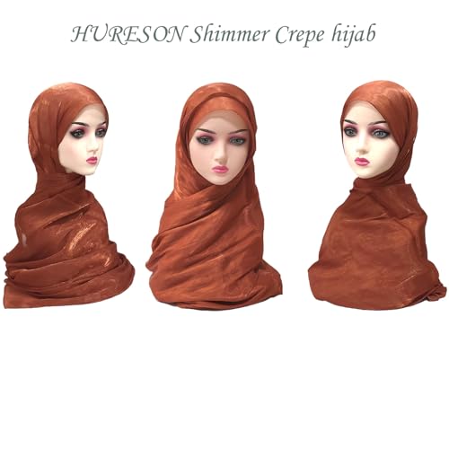 Women Premium Hijab Head Scarf Lightweight Shimmer Scarves Crepe Wedding Shawls and Wraps for Evening Dresses Shiny - color: Light Orange