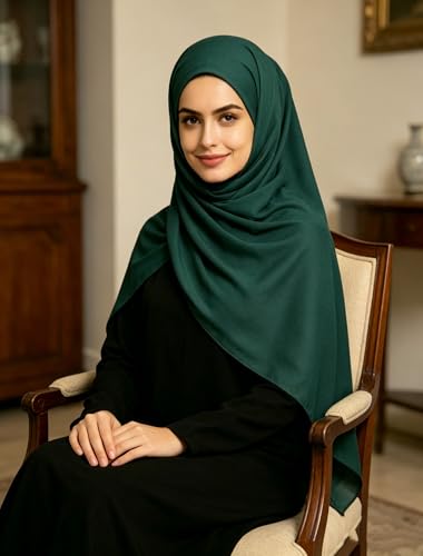 Lina & Lily Non-see-through Premium Jersey Maxi Hijab Head Scarf Wrap for Muslim Women - color: Dark Green