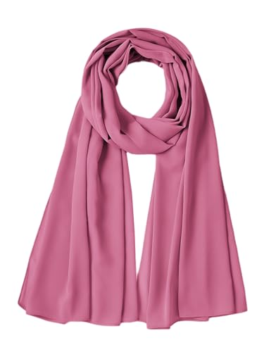 Chiffon Scarf for Women Lightweight Breathable Sunscreen Soft Solid Hijab Scarf for Daily & Muslim Wear - color: Rose Pink Chiffon Scarf