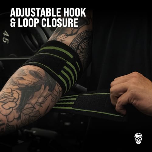 Gymreapers Weightlifting Elbow Wraps (1 Pair) - Flexible 40'' Elbow Compression Strap & Joint Support Brace - for Bench Press, Powerlifting, and Pressing - color: Green