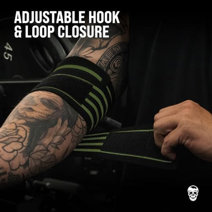 Gymreapers Weightlifting Elbow Wraps (1 Pair) - Flexible 40'' Elbow Compression Strap & Joint Support Brace - for Bench Press, Powerlifting, and Pressing - color: Green