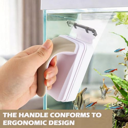 Aquarium Strong Magnetic Glass Cleaner Brush, Fish Tank Glass Scrubber Algae Scraper Comfortable Grip Handle with 2 Detachable Scrapers Mag Float Scrubber for 0.32 Inch Tanks(M) - size: M for Glass Thickness: 0.32"