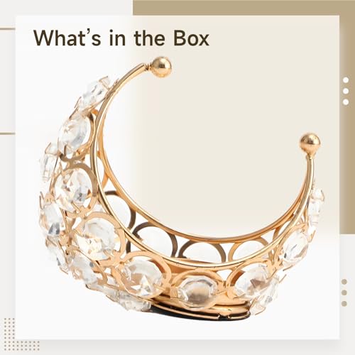 Moon Shaped Tea Light Candle Holder, Metal Crystal Aromatherapy Stand, Golden Electroplated Candlestick For, Weddings, Party Table Centerpieces, Handcrafted Iron