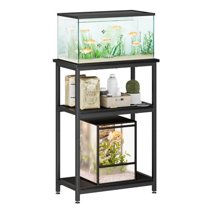 APPOLYN 5-10 Gallon Fish Tank Stand, Metal Aquarium Stand with Storage, 3-Tier Shelf Tank Stand, 10 Gallon Fish Tank Stand with 20.5" L x 11.4" W Tabletop, Black