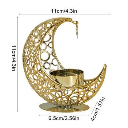 Crescent Moon Candle Holder with Star - Metal Tealight Stand for Ramadan Decor, Candlestick Holder Eid Mubarak, Boho Moon and Star Decorative Ornament for Bedroom, Living Room,Meditation Centrepiece