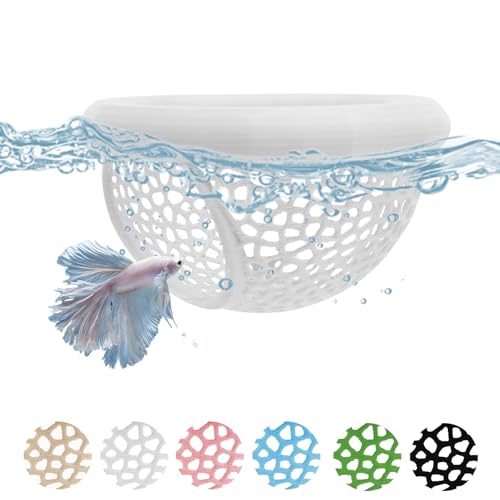 Aquarium Floating Betta Fish Hammock Cave 3D Printed Betta Shrimp Feeder & Hideout Toys Aquarium Feeding Ring Decor Turtle Tank Decorations (White,L-3.9"x2.2") - color: White, size: L-3.9"x2.2"