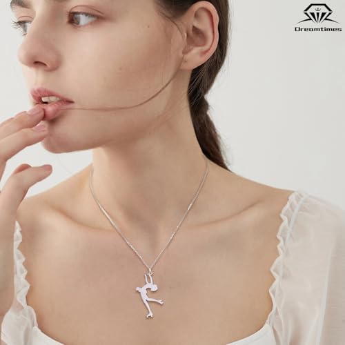 Dreamtimes Ice Skater Necklace Skating Charm Sports Pendant Necklace Ice Skating Sport Pendant Necklace Inspirational Jewelry for Women Skate Lover - color: Silver-4