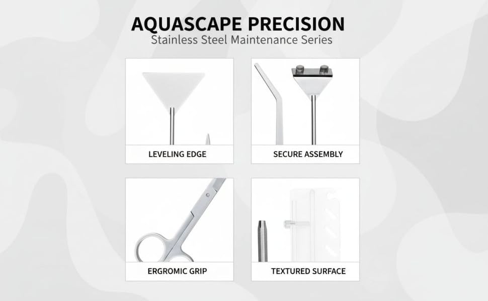6 Pcs Aquarium Plant Tools Set, Stainless Steel Kit, with Algae Scraper, Tweezers, Scissors, Sand Spatula, and Holder, Silver