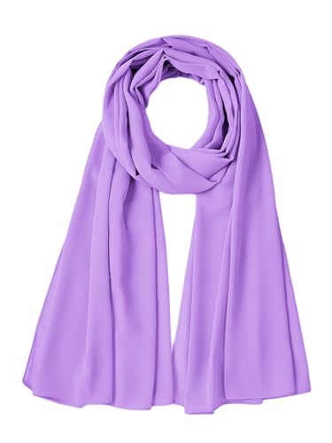 Chiffon Scarf for Women Lightweight Breathable Sunscreen Soft Solid Hijab Scarf for Daily & Muslim Wear - color: Violet Purple Chiffon Scarf