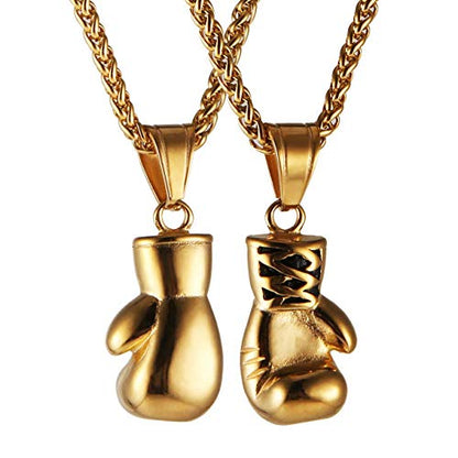 HZMAN Men Women Punk Stainless Steel Boxing Glove Chain Pendant Necklace - color: Gold
