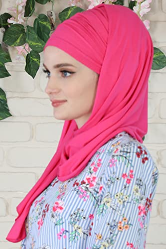 Aisha's Design Instant Hijab Scarves for Women, 95% Cotton Pretied Bonnet Turban Easy to Wear Cotton Headscarf - color: Fuchsia