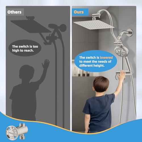 Hibbent All Metal 4 Way Shower Diverter, Showerhead Holder, Brushed Nickel | Easy Reach Diverter Valve with Pause Mode, 13.5" Stainless Steel Slide Bar, 4-Setting Replacement for Handheld & Fixed Shower - color: Brushed Nickel