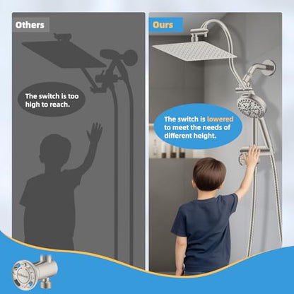 Hibbent All Metal 4 Way Shower Diverter, Showerhead Holder, Brushed Nickel | Easy Reach Diverter Valve with Pause Mode, 13.5" Stainless Steel Slide Bar, 4-Setting Replacement for Handheld & Fixed Shower - color: Brushed Nickel