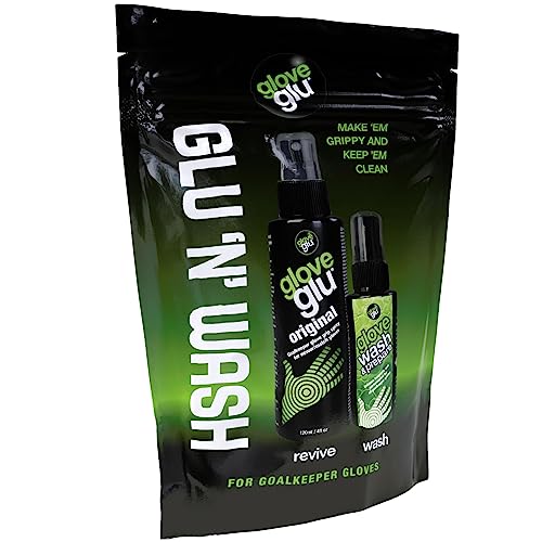 gloveglu Goalkeeper Glove Spray Bundle | 120ml Goalkeeper Glove MEGAgrip Spray + 50ml Goalkeeper Glove Wash & Prepare Spray | Ideal for Goalies, Soccer Training & Match Day Performance - style: Revive + Wash