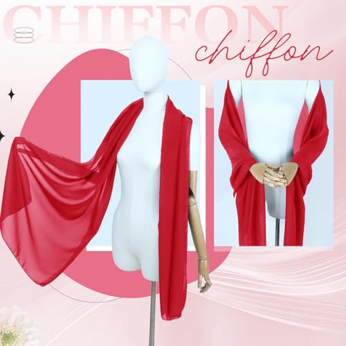Chiffon Scarf,Soft Breathable Chiffon Shawls and Wraps,Silky Women's Hijab for Evening Dresses Wedding Bridal Scarves - color: Red, size: 67 x 28 inches