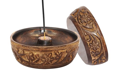 COTTON CRAFT Hand Carved Wood Incense Burner Holder - 2 Pack - Natural - color: Natural, size: 2 Pack