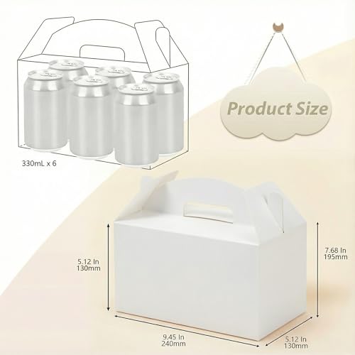 Papertide White Gable Box with Handles, 30 Pack 9.45×5×5 inch Sturdy Colorful Cardstock treat Boxes for Christmas Birthday Party Favors, Premium Presentation Boxes with Lids - color: White