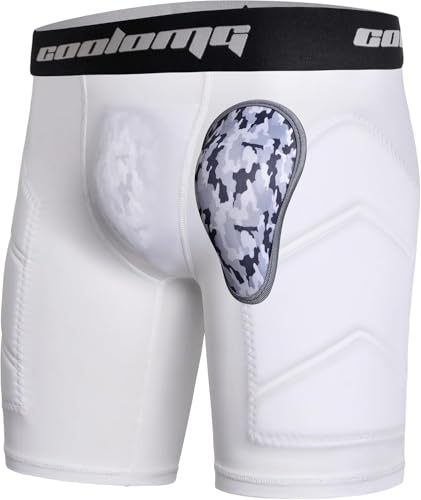 COOLOMG Adult Men Baseball Sliding Shorts with Cup Pocket Protective Padded Sliders Compression Cup Underwear for Football Lacrosse - color: White, size: XX-Large