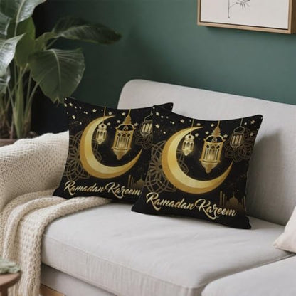 Elegant Ramadan Pillow Covers 18x18 in Gold and Black Pillow Covers Set of 2 Islamic Mosque Art Ramadan Cushion Cover Luxury Arabic Throw Pillows Cover Decor Glitter Religious pillowcover - color: Ramadan-2