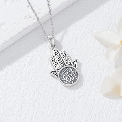 PROESS 925 Sterling Silver Hamsa/Allah Necklace Evil Eye Amulet Jewelry Gifts for Men Women - style: hamsa allah