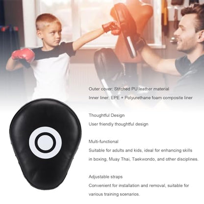 Boxing Curved Focus Punching Mitt PU Leather Boxing Pad with Adjustable Strap for Taekwondo Training - color: Black White