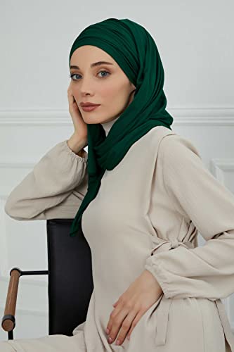Aisha's Design Instant Hijab Scarves for Women, 95% Cotton Pretied Bonnet Turban Easy to Wear Cotton Headscarf - color: Dark Green