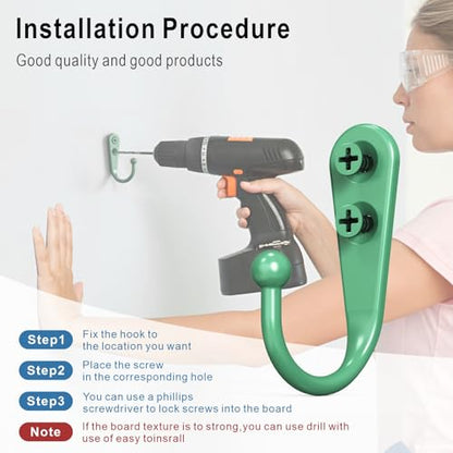 15-Pack Green Wall Mount Hooks for Hanging Coats & Towels | Screw-in Hangers with 30 Screws for Keys, Robes, Scarves, Bags, Caps & Mugs - color: 15PCS Mint Green Hooks