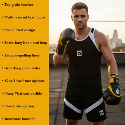 Invincible Fight Gear Professional Hook and Loop Leather Training Boxing Gloves v2.0 - Ideal for Boxing, Kickboxing, Muay Thai, MMA for Men Women and Kids (16oz)