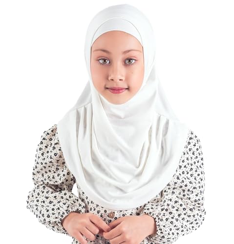 Modefa Islamic Girl Child Practical Amira Hijab Two Piece Muslim Scarf & Bonnet - Instant Easy Hijab - color: White