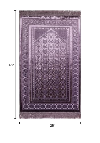 Modefa Velvet Prayer Rug - Soft Plush Turkish Janamaz Sajada Carpet for Men and Women - Plain Solid Prayer Mat Ramadan Eid Gift - with Prayer Beads - Luxury Floral Stamp (Lilac) - color: Lilac