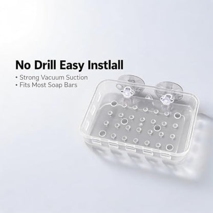 2 Pack Suction Cup Soap Dish Holder Soap Case Clear Acrylic Plastic Wall Mounted Shower Soap Holder Bathroom Kitchen Accessory Securely Holds Bar Soap, Sponge, and Toiletries