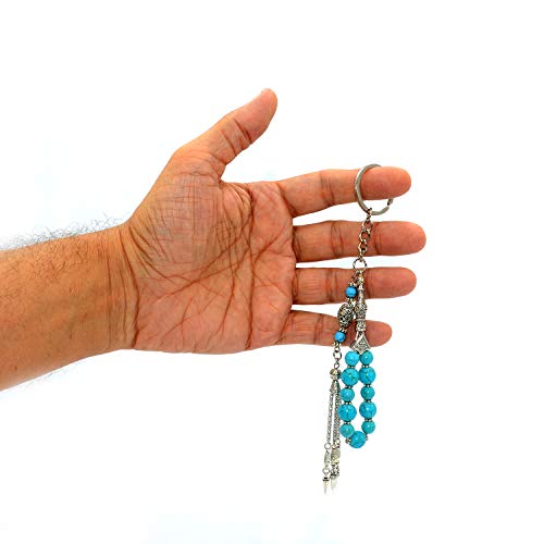 Keychain & Rosary Collection -Car Key Chain-Handbags Holder - color: (10 & 8 Mm - Synthetic Turquoise Natural Stone)