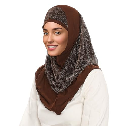 Instant Hijab for Women and Muslim Girls - Soft Scarf Easy to Wear Headscarf - Spun Gold Jilbab Daily Islamic 1pc - color: A Coffee