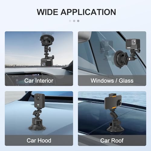MINIFOCUS Suction Cup Camera Mount with Phone Holder, Car Camera Mount with Ball Head Magic Arm for Windshield Dash Compatible with GoPro Hero 11/10/9, DJI Osmo Action/Procket, Insta360 X5/4/3 - style: S1026