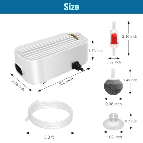 Quiet Aquarium Air Pump 5W Fish Tank Oxygen Aerator Pump with Air Stone Airline Tubing Check Valve Aquarium Bubbler for 70-160 Gallon Fish Tanks - size: 5W