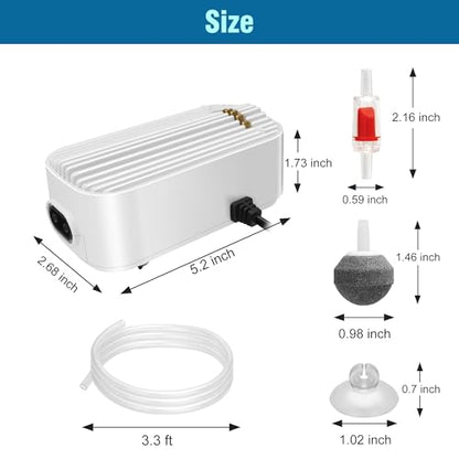 Quiet Aquarium Air Pump 5W Fish Tank Oxygen Aerator Pump with Air Stone Airline Tubing Check Valve Aquarium Bubbler for 70-160 Gallon Fish Tanks - size: 5W