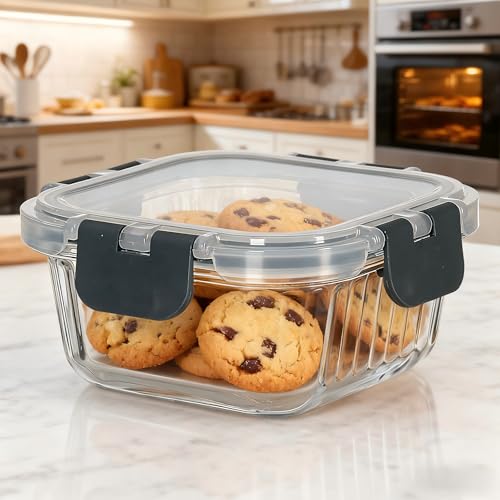 Glass Fluted Ombre grey Leak-Proof 6-Piece Set Food Storage Containers, Food Containers with Lids, Meal Prep Containers. (Square) - size: Square