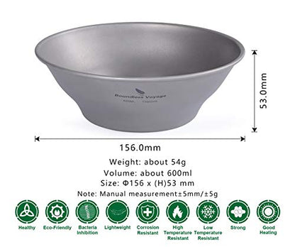Boundless Voyage Ultralight Titanium Bowl Pan Plate Dish with Carry Bag Outdoor Camping Portable Tableware Cookware (Ti15164B (600ml Bowl)) - color: Ti15164B (600ml Bowl)