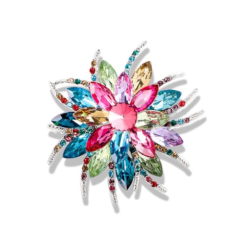Rhinestone Sunflower Brooch Pin Red Pink Flower Brooch Stylish Crystal Brooch Elegant Clothing Hat Bag Accessories Jewerly for Women - color: Colourful