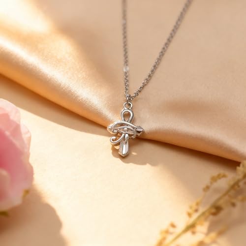 Dainty Silver Necklace for Women - Ankh Jesus Horse Celtic Cross Necklace for Women, Dainty Charm Spider Christian Gifts for Friends Sister Mom, Birthday, Christmas, Mother's Day, Graduation Gifts - style: Eye of Horus