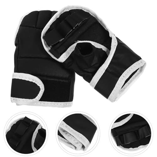 POPETPOP Half-Finger Boxing Gloves and Wrist Wraps, Breathable Cloth Kickboxing Training Sparring Gloves for Gym and Bag Work, 1 Pair Black Protective Hand Wraps for Martial Arts