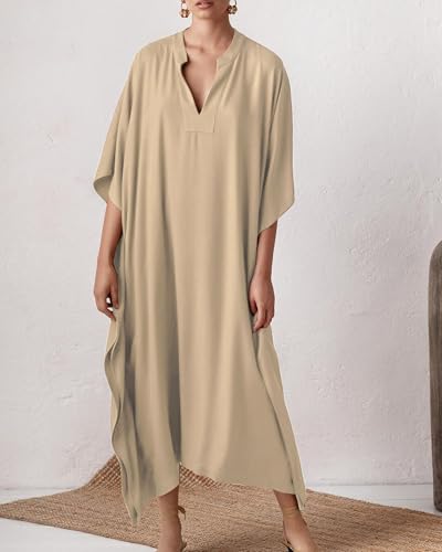 Bsubseach Women Kaftan Dresses Caftan Maxi Dress Swimsuit Cover Up Moomoo - color: B-apricot