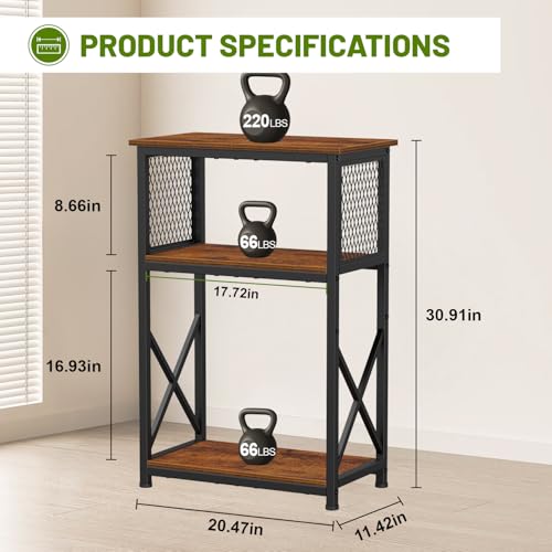 Snughome 10 Gallon Aquarium Stand, 3-Tier Storage Fish Tank Stand 220 lb Top, Fits 5/10 Gallon , Waterproof / Small Space, 20.47" x 11.42" x 30.91", Rustic Brown - color: Rustic Brown