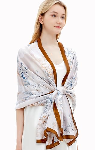 Women Silk Scarves Long Satin Lightweight Outdoor Shawl Wraps Printed Head Scarf 70''X35'' - color: 111-white/Yellow