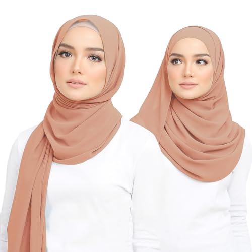 Premium Chiffon Hijab Head Scarf Shawl Wrap for Muslim Women Lightweight - color: Peach Fuzz