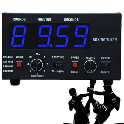 Classic Boxing Interval Timer, Professional Gymnastics Timer with LED Display, 1-12 Challenge Rounds and Adjustable Buzzer, 30S-10min Workout and 0/30/60S Rest Time Blue - color: Blue