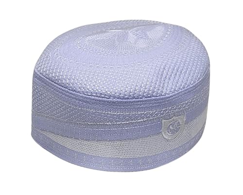 Al-Ameen Muslim Gift Muslim Kufi Hat for Men AMN-004 Islam Cap Unique Design Beanie Round Topi Headwear Ramadan Eid Gift - color: White, size: Medium