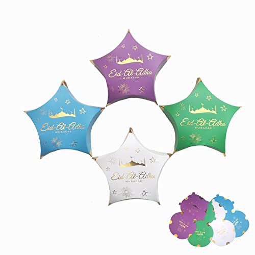 16pcs Eid Mubarak Candy Boxes, Al-adha Star Storage Case Set Chocolate Paper Box, Islam Muslim Gift Boxes for Festival Tray Party Supplies Decorations