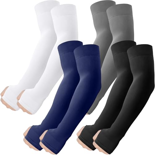 ROXUN Arm Sleeves with Thumb Hole, Cooling UV Sun Protection Compression Tattoo Cover Up for Men/Women - color: 4 Pairs - Black+white+dark Gray+navy